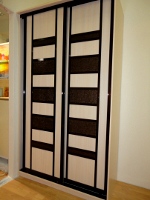 Мебельный гарнитур: шкаф-купе, декорированный искуственной кожей